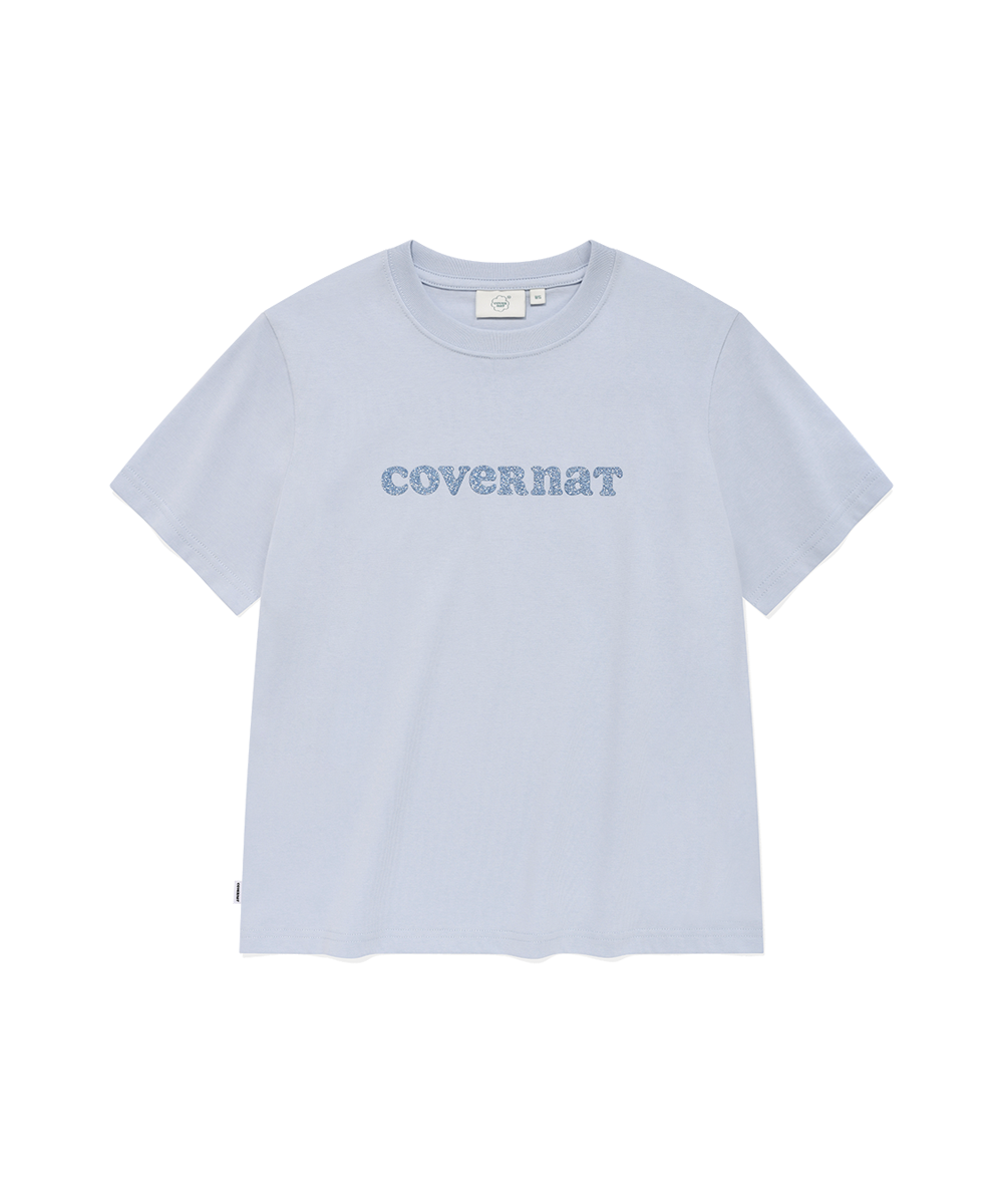 [슈화 착용] 우먼 레귤러핏 글리터 쿠퍼 로고 티셔츠 라이트 블루