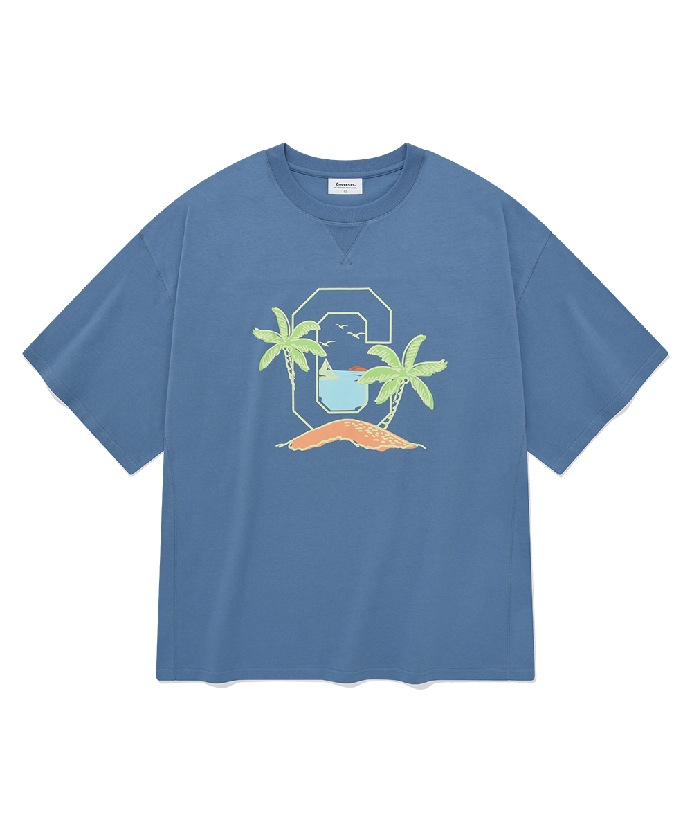 핫 썸머 C 로고 티셔츠 더스티 블루